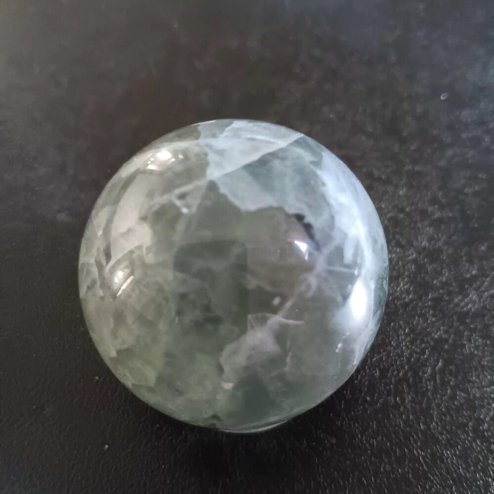 Florite Sphere Polished Translucent Green Crystal with White Inclusions